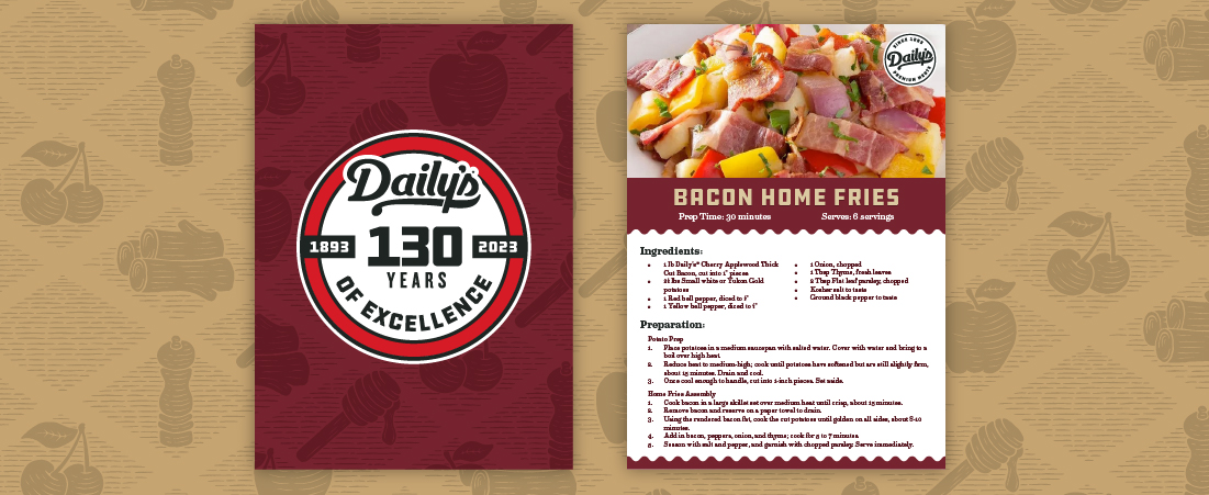 Daily's recipe card for bacon home fries